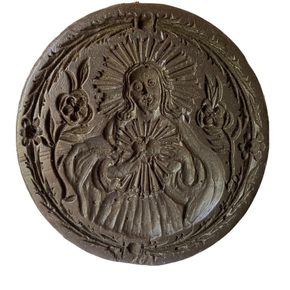 Antique 18th century Heart of Jesus wax plaque impressed Southern Germany RARE